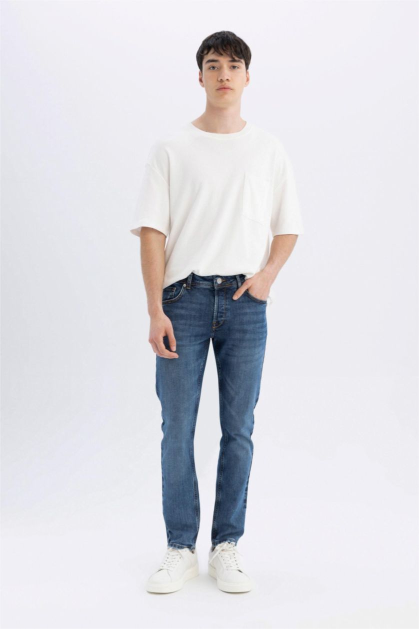 رجال أزرق بنطرون جينز بيدرو سليم فيت برجل ضيق وخصر عادي