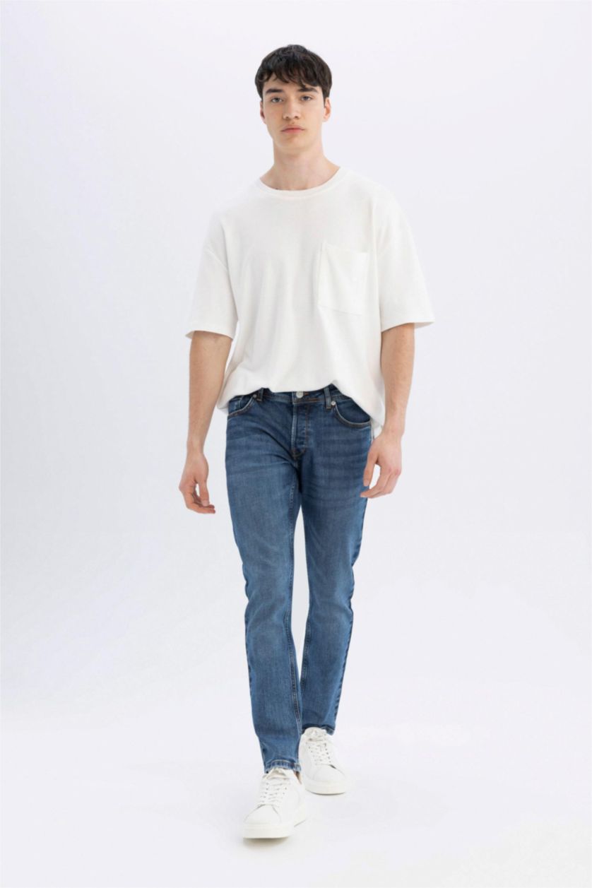 رجال أزرق بنطرون جينز بيدرو سليم فيت برجل ضيق وخصر عادي