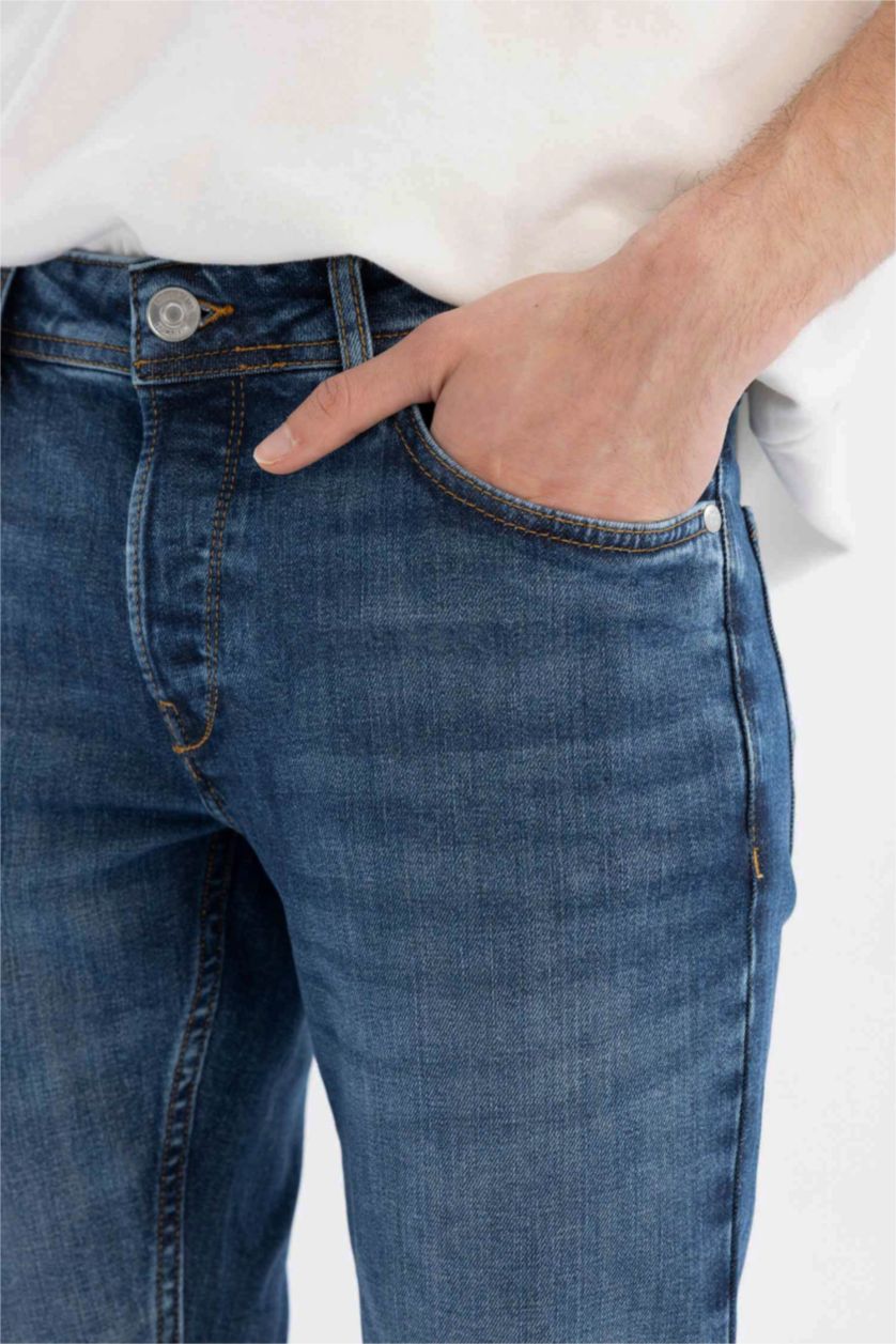 رجال أزرق بنطرون جينز بيدرو سليم فيت برجل ضيق وخصر عادي