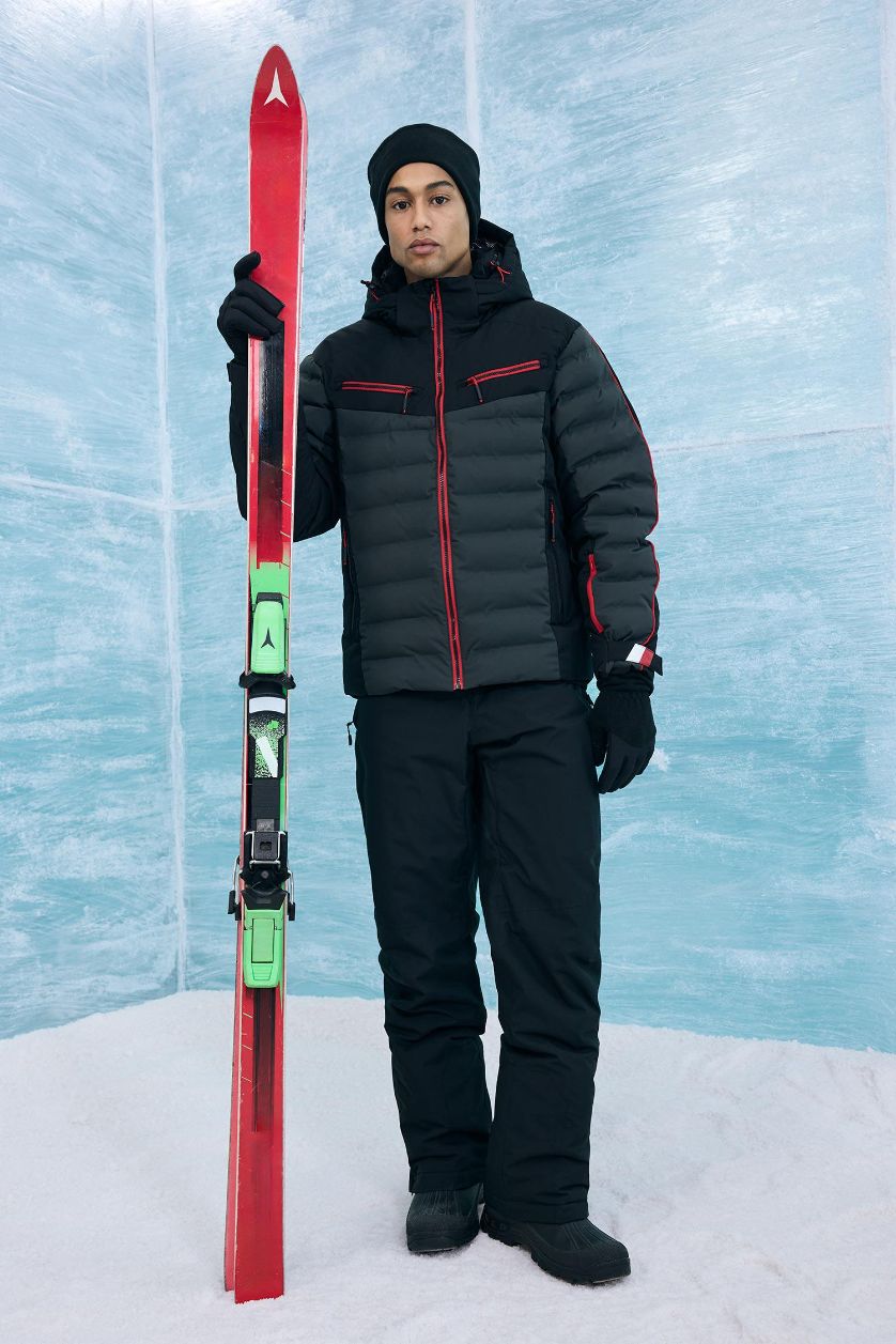 Erkek Siyah Regular Fit Fermuarlı Su Geçirmez Kayak Pantolonu