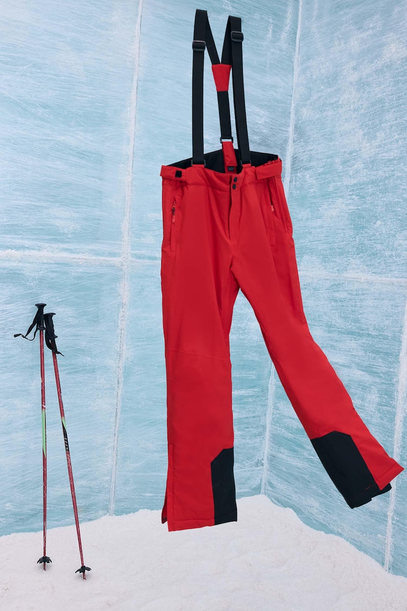 Erkek Kırmızı Rüzgar Geçirmez Regular Fit Fermuarlı Su Geçirmez Kayak Pantolonu