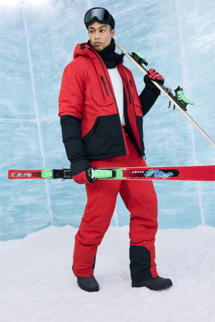 Erkek Kırmızı Regular Fit Fermuarlı Su Geçirmez Kayak Pantolonu