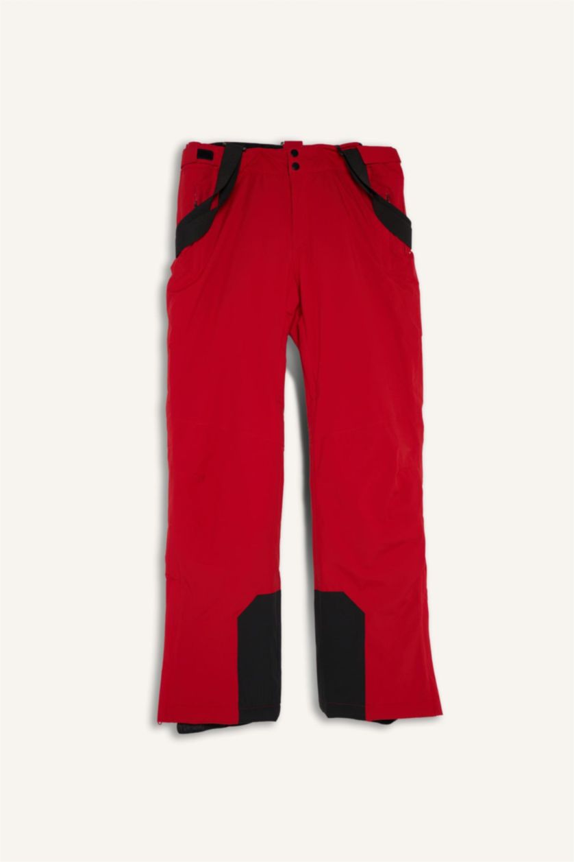 Erkek Kırmızı Regular Fit Fermuarlı Su Geçirmez Kayak Pantolonu