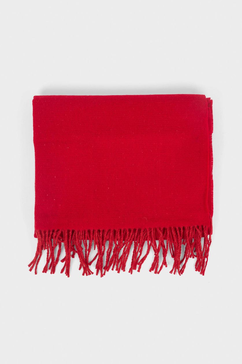 Kadın Kırmızı Kadın Yılbaşı Temalı Dokuma Atkı