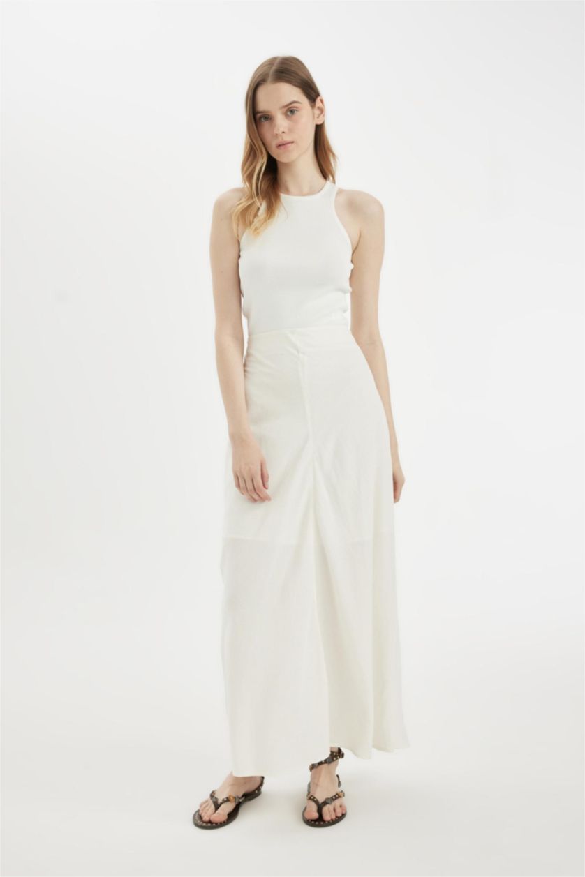 FEMME Blanc Jupe Longue en Lin Coupe A
