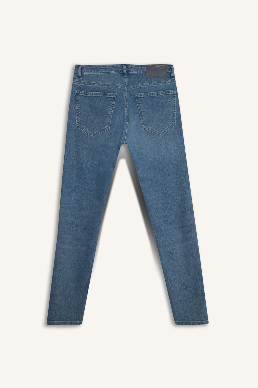 Erkek Mavi Gri Pedro Slim Fit Dar Paça Normal Bel Dar Paça Jean Pantolon