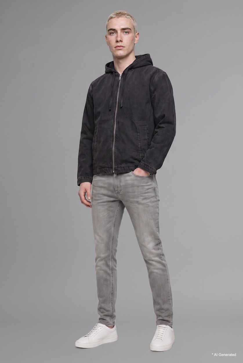 Men Grey Pedro Slim Fit Super Skinny Hem Jeans