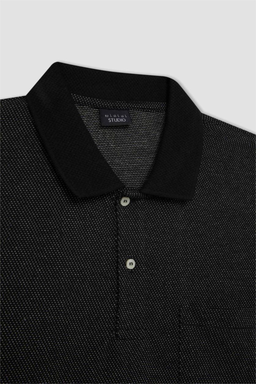 Erkek Siyah Slim Fit Dar Kesim Basic Düz Kısa Kollu Polo Tişört