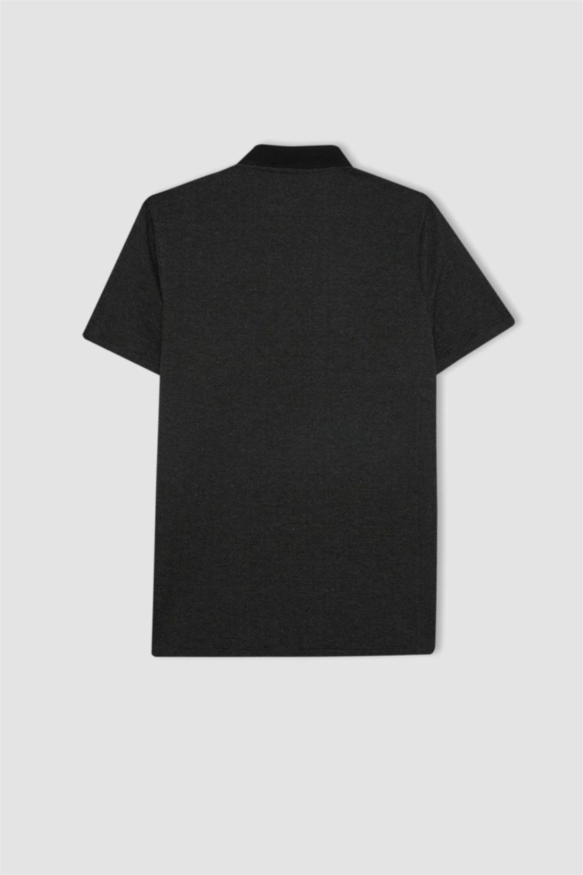 Erkek Siyah Slim Fit Dar Kesim Basic Düz Kısa Kollu Polo Tişört