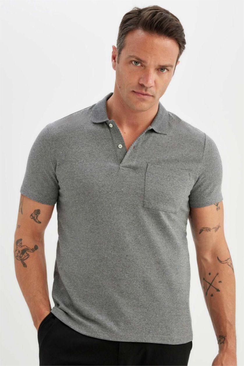 MAN Grey Melange Slim Fit Short Sleeve Polo Shirt