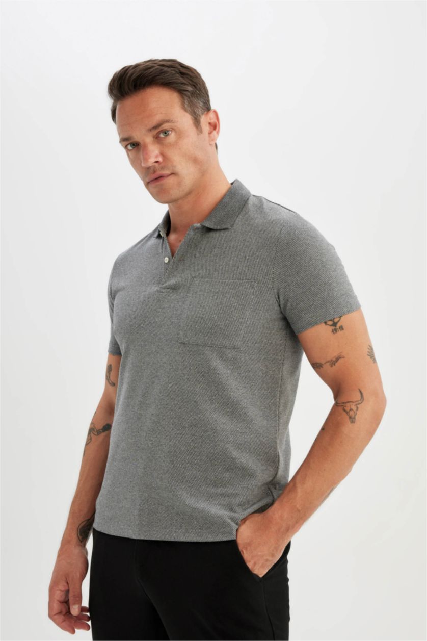 MAN Grey Melange Slim Fit Short Sleeve Polo Shirt