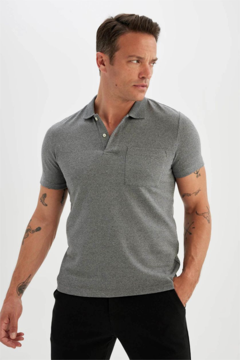 MAN Grey Melange Slim Fit Short Sleeve Polo Shirt
