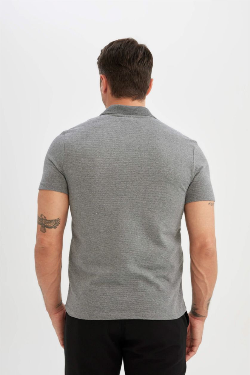 MAN Grey Melange Slim Fit Short Sleeve Polo Shirt