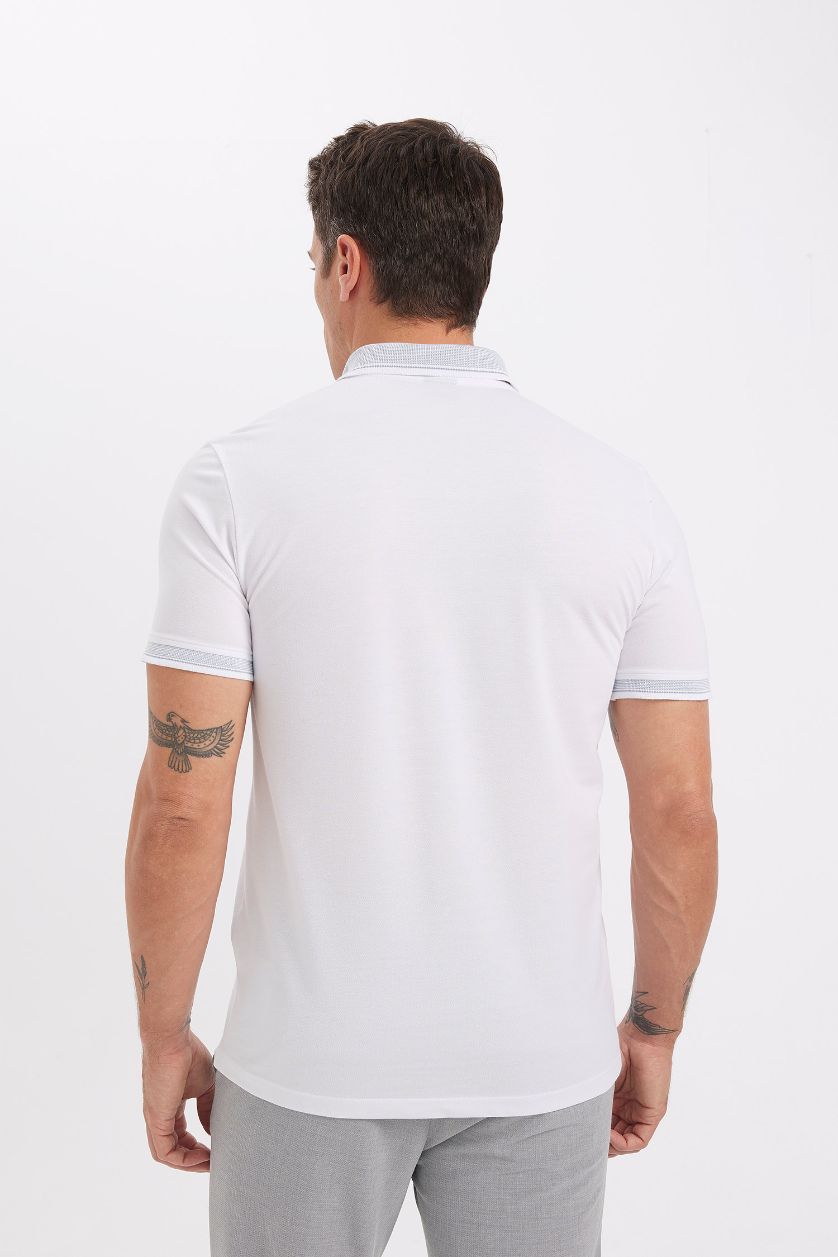 Erkek Beyaz Slim Fit Dar Kesim Polo Yaka Kısa Kollu Pamuklu Tişört