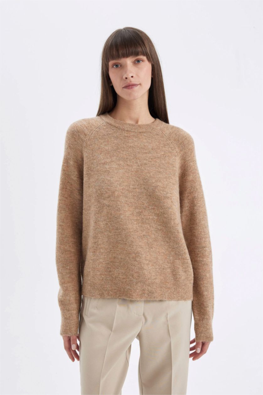 Әйелдерге ашық реңк қалыпты пішім дөңгелек жаға Пулловер