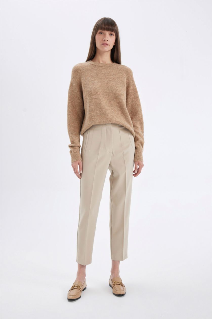 Әйелдерге ашық реңк қалыпты пішім дөңгелек жаға Пулловер