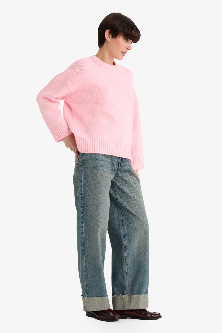 WOMAN Pink Oversize Fit Crew Neck Basic Knitwear Pullover