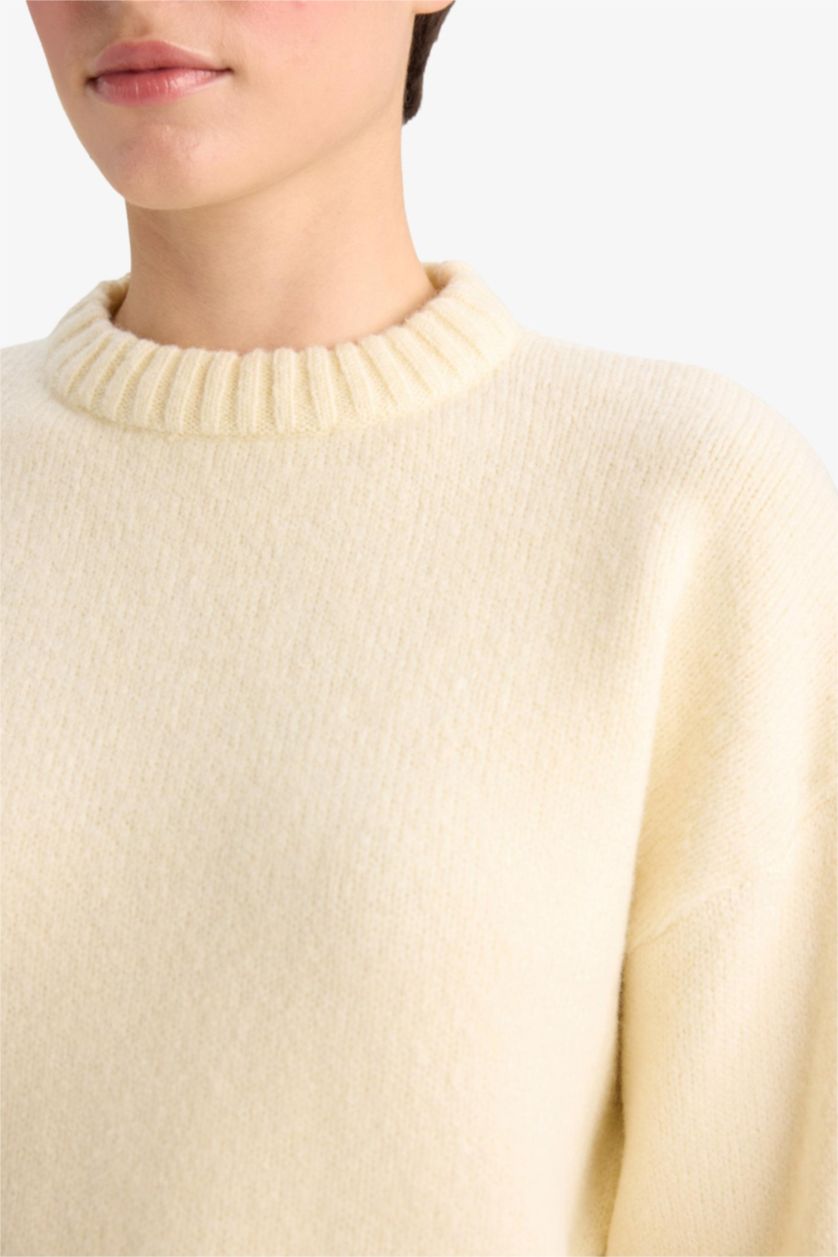 WOMAN Light Yellow Oversize Fit Crew Neck Knitwear Pullover