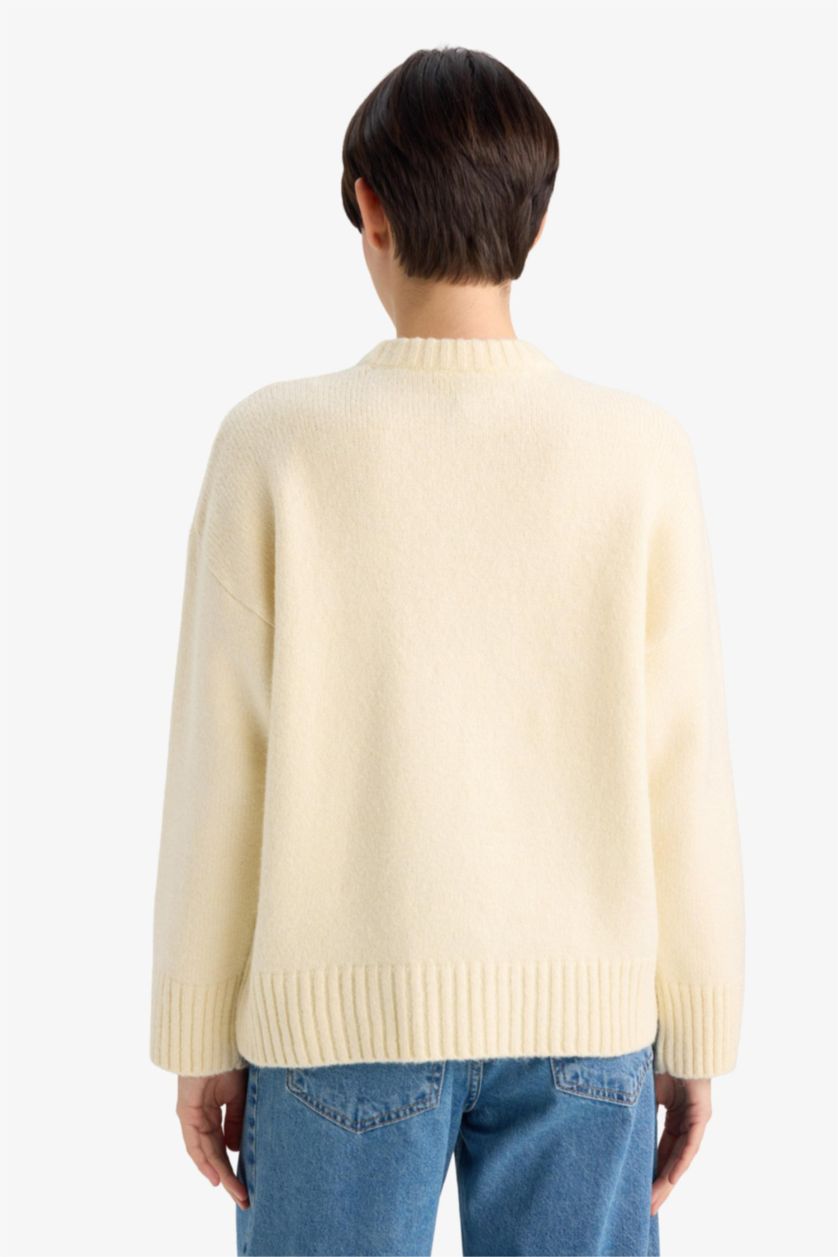 WOMAN Light Yellow Oversize Fit Crew Neck Knitwear Pullover