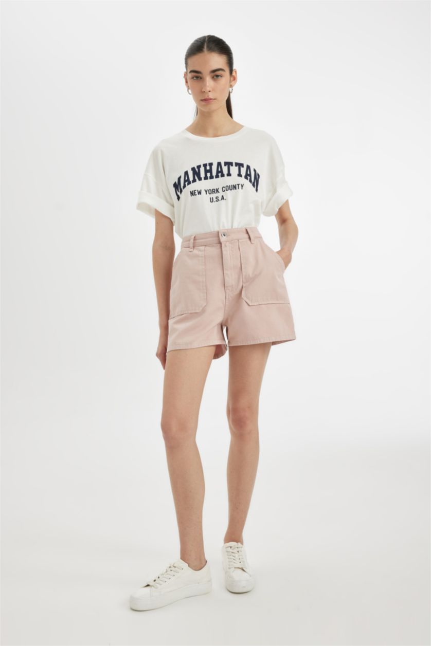 WOMAN Light Rose Mom Fit Gabardine High Waist Short Leg Shorts