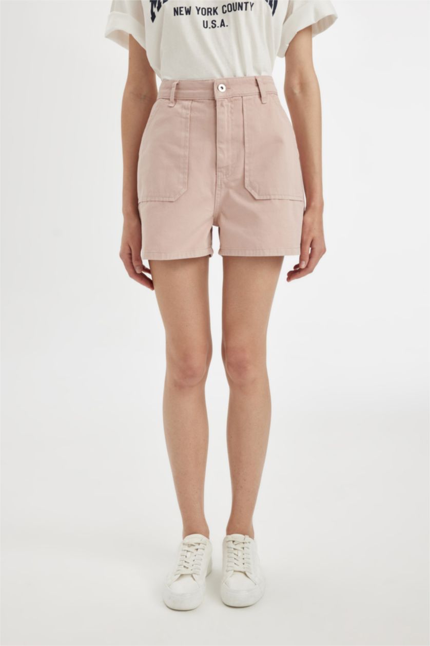 WOMAN Light Rose Mom Fit Gabardine High Waist Short Leg Shorts