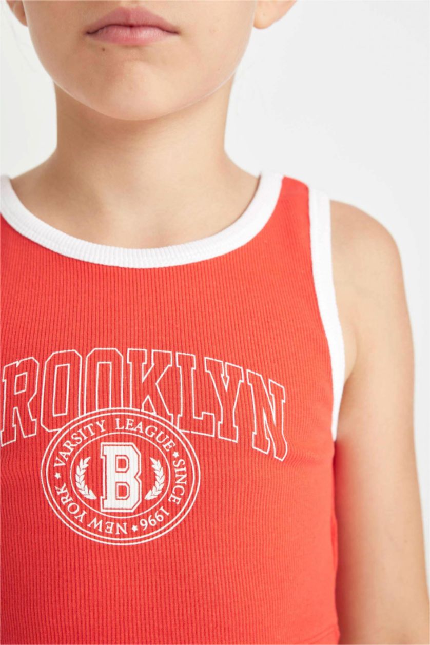 GIRLS & TEENS Light Red Girl Printed Ribbed Camisole T-Shirt Shorts 2 Piece Set