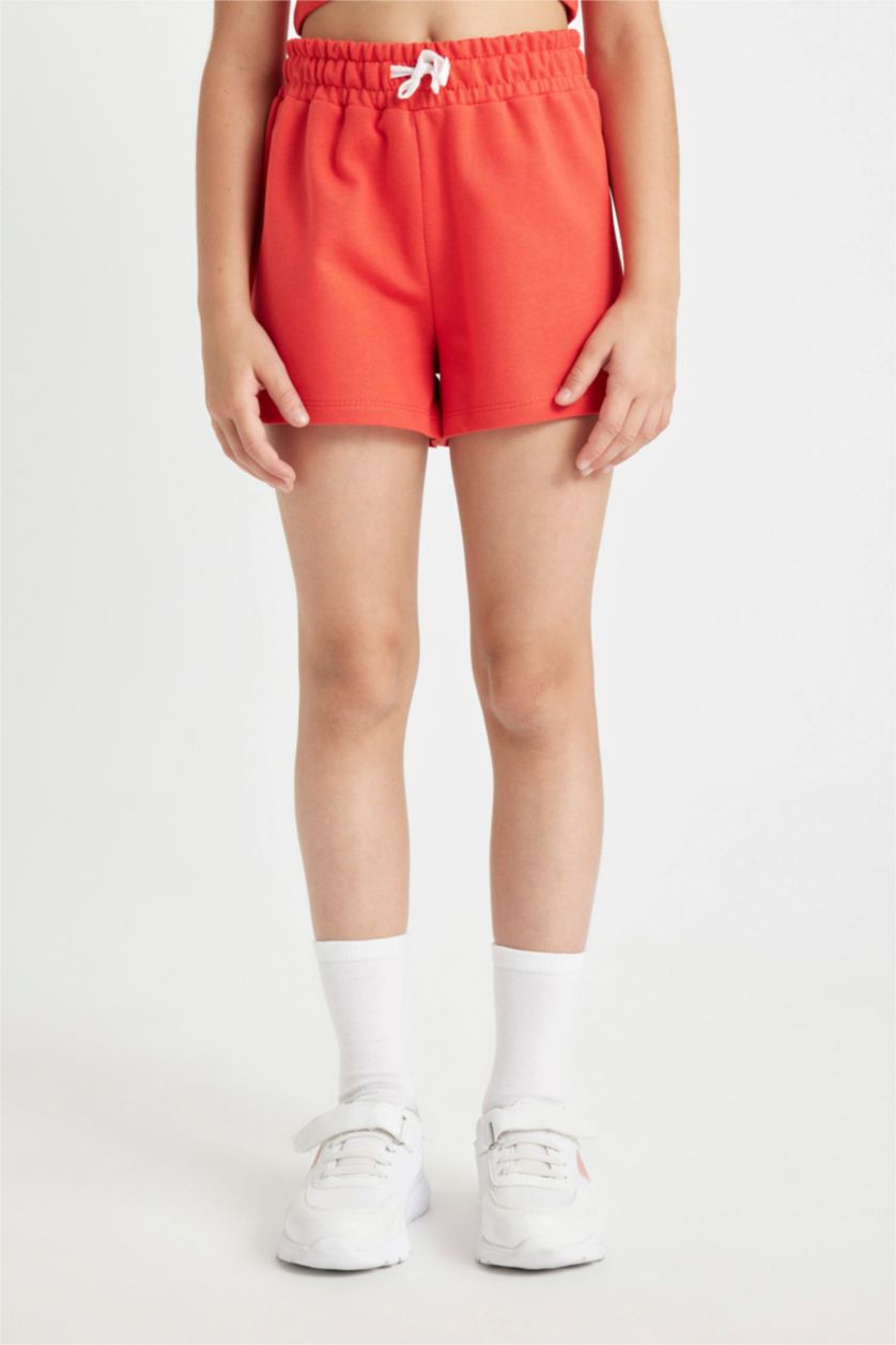 GIRLS & TEENS Light Red Girl Printed Ribbed Camisole T-Shirt Shorts 2 Piece Set