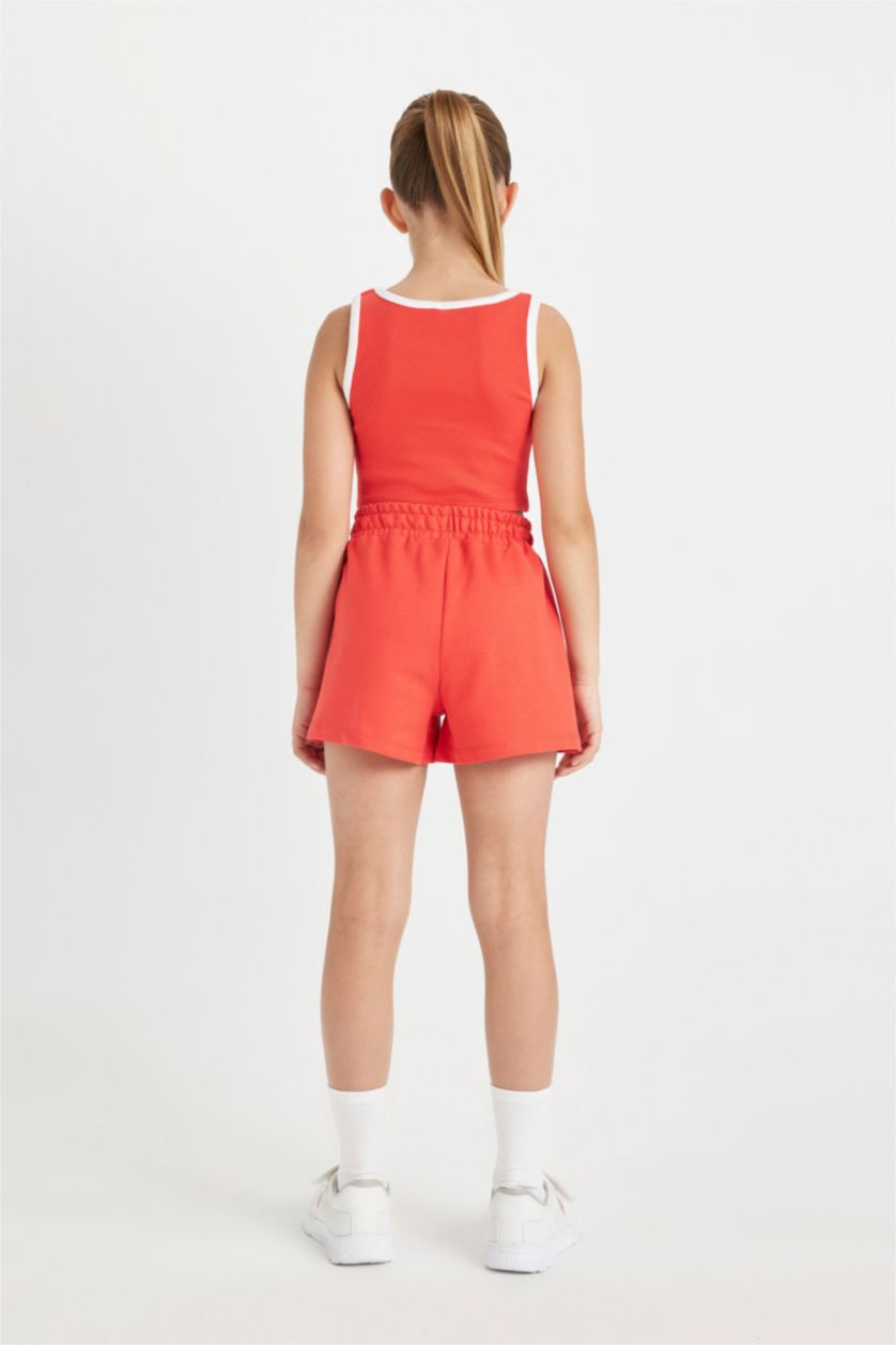 GIRLS & TEENS Light Red Girl Printed Ribbed Camisole T-Shirt Shorts 2 Piece Set