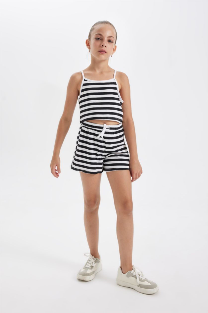 بنات أبيض طقم ديباردور بنات مخطط و شورت - قطعتين