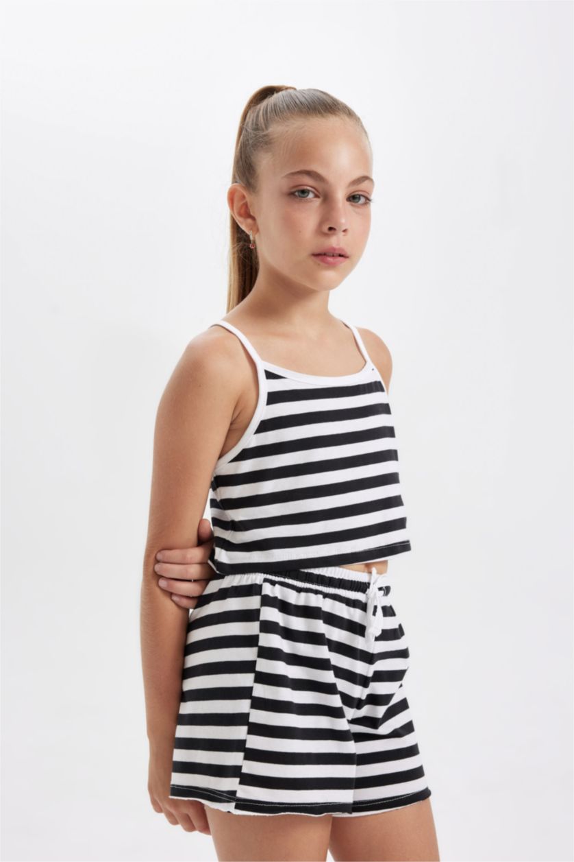 بنات أبيض طقم ديباردور بنات مخطط و شورت - قطعتين