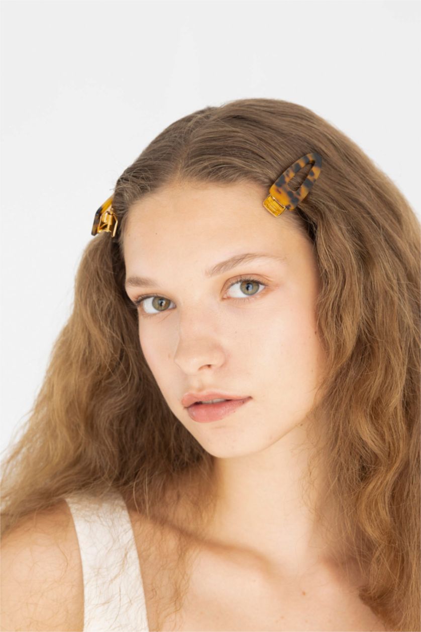 Женщины Разноцветный Заколки-клик-клак с леопардовым узором набор из 2 шт