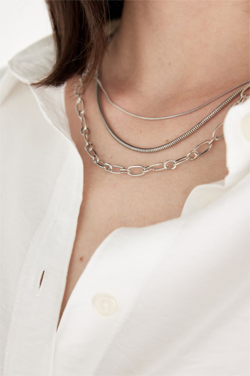 نساء Gümüş سلسلة نسائية فضي - 3 قطع
