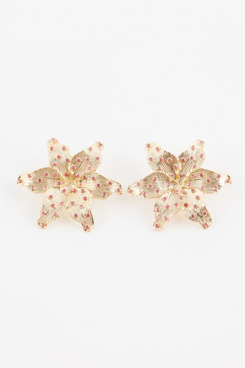 Kadın Altın Kadın Çiçek Motifli Gold Küpe