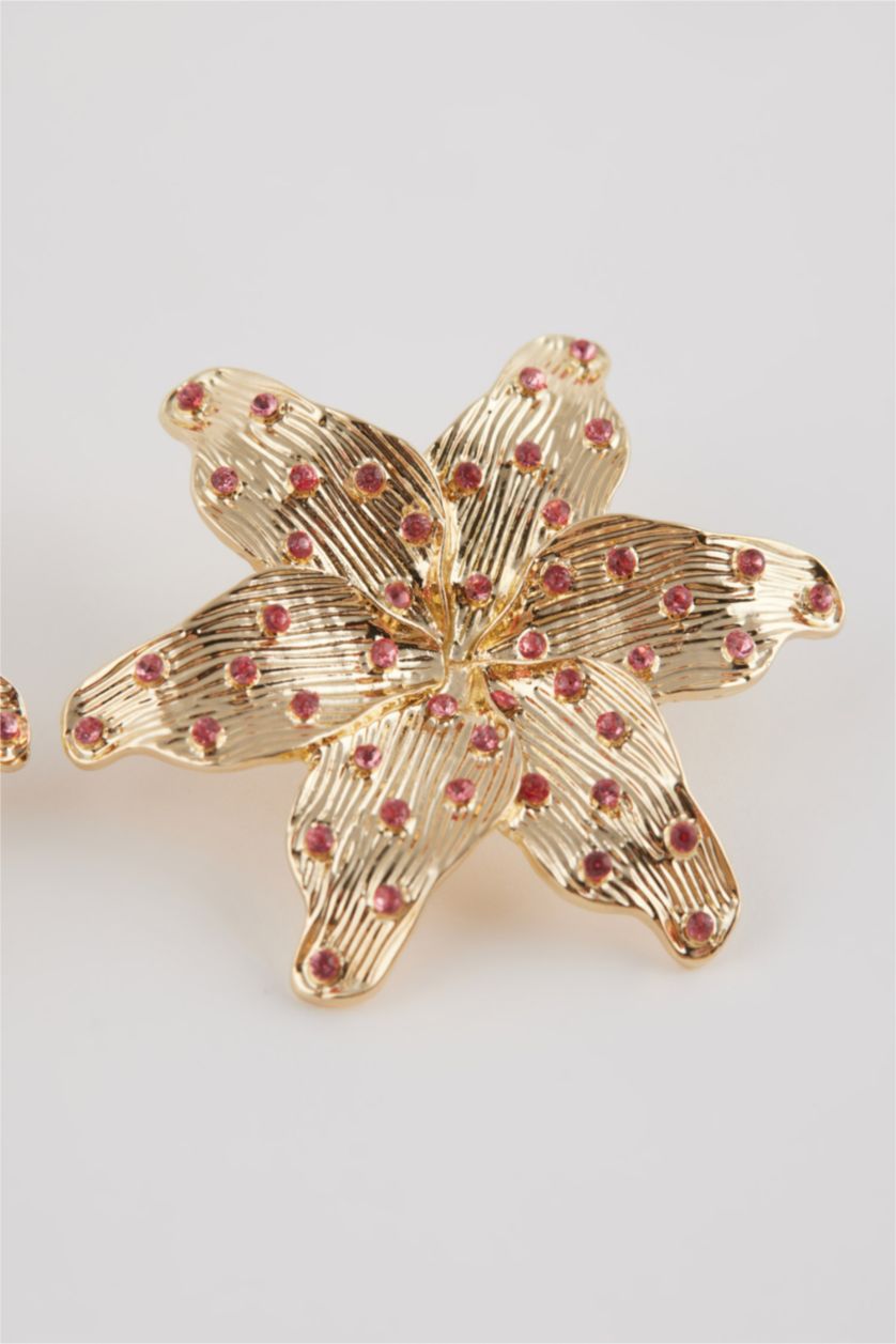 Kadın Altın Kadın Çiçek Motifli Gold Küpe