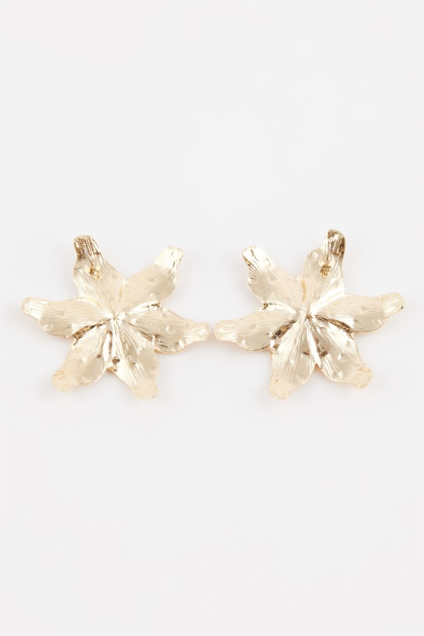 Kadın Altın Kadın Çiçek Motifli Gold Küpe