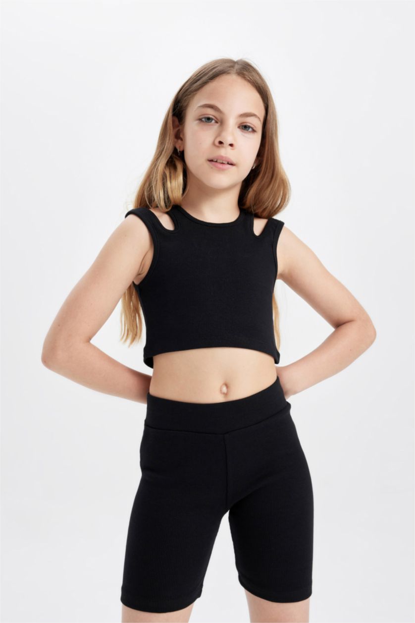 Girls & Teens Black Girl Ribbed Crop Top and Leggings 2 Piece Set