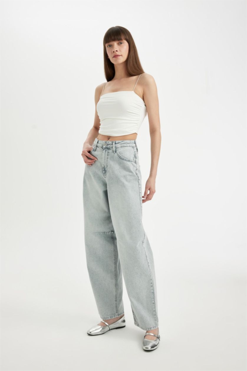 FEMME Gris Pantalon Baggy Fit Baggy Taille Haute Jean Long Délavé
