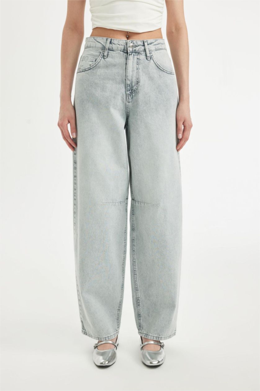 FEMME Gris Pantalon Baggy Fit Baggy Taille Haute Jean Long Délavé