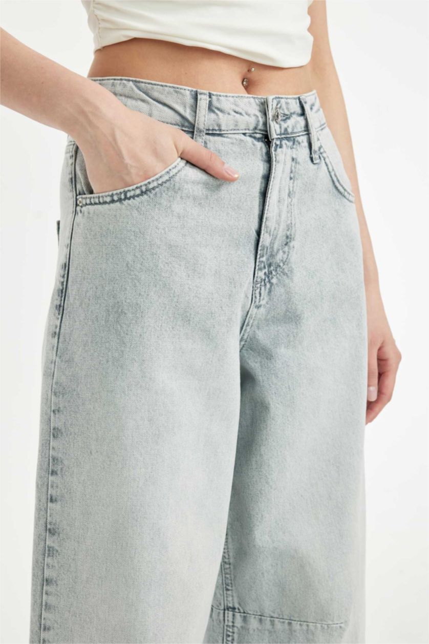FEMME Gris Pantalon Baggy Fit Baggy Taille Haute Jean Long Délavé