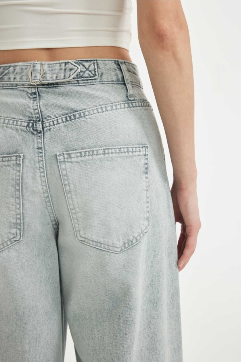 FEMME Gris Pantalon Baggy Fit Baggy Taille Haute Jean Long Délavé