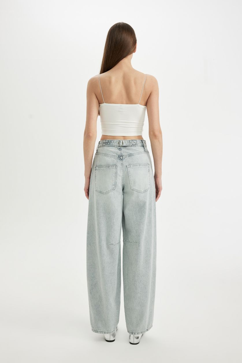 FEMME Gris Pantalon Baggy Fit Baggy Taille Haute Jean Long Délavé