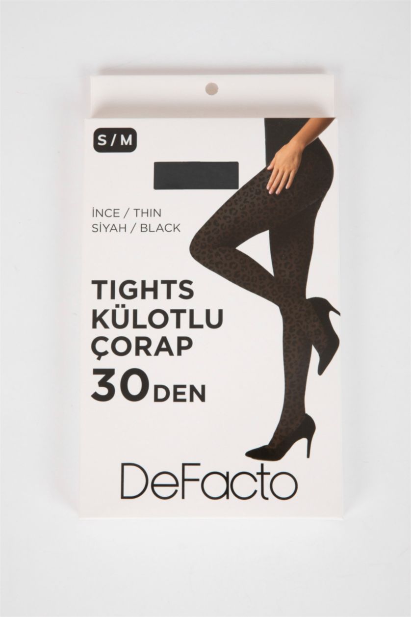 Kadın Siyah Kadın Hayvan Baskılı 30 Denye Külotlu Çorap
