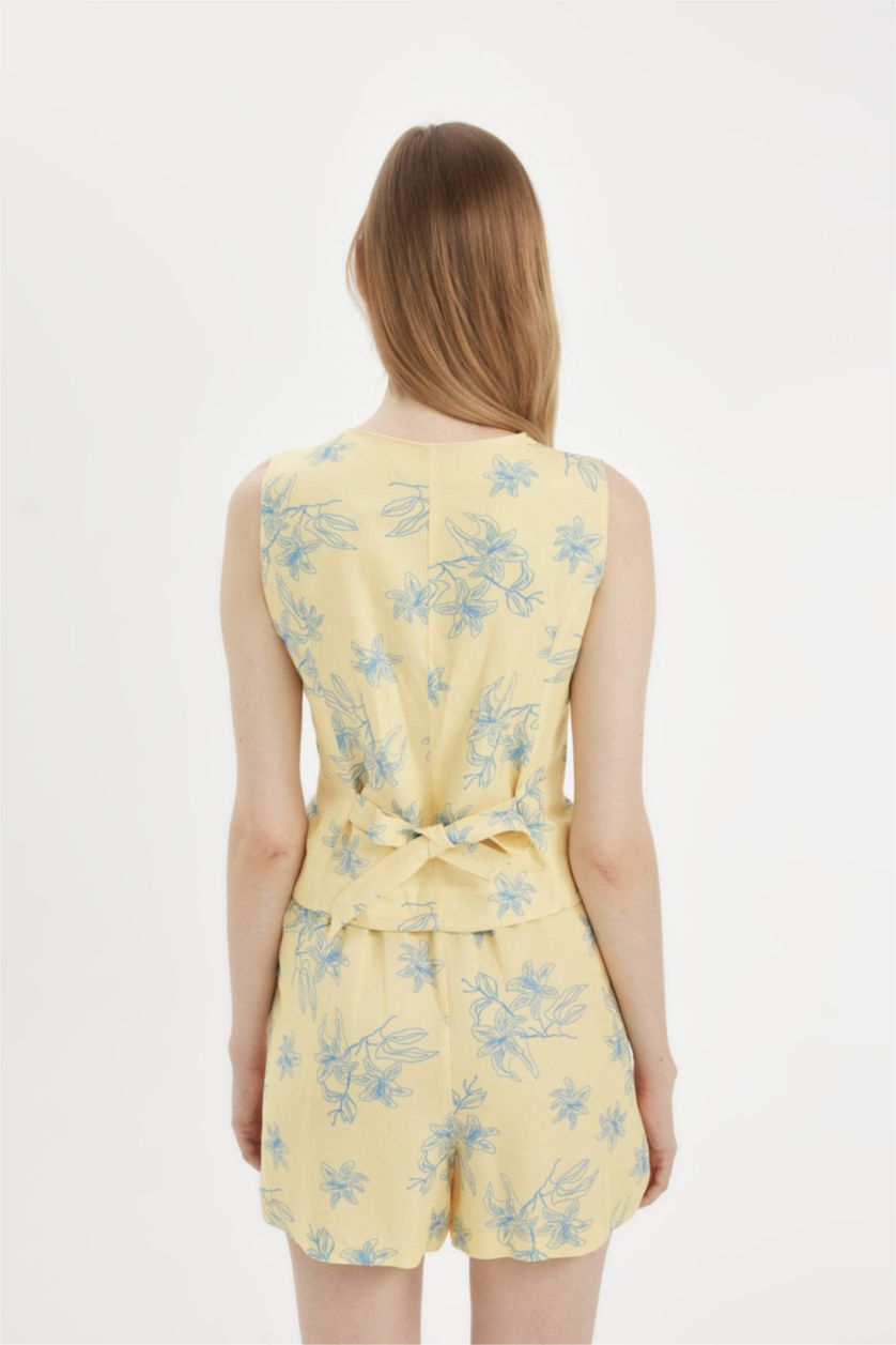 نساء أصفر فاتح يلك بليزر منقوش ممزوج بالكتان