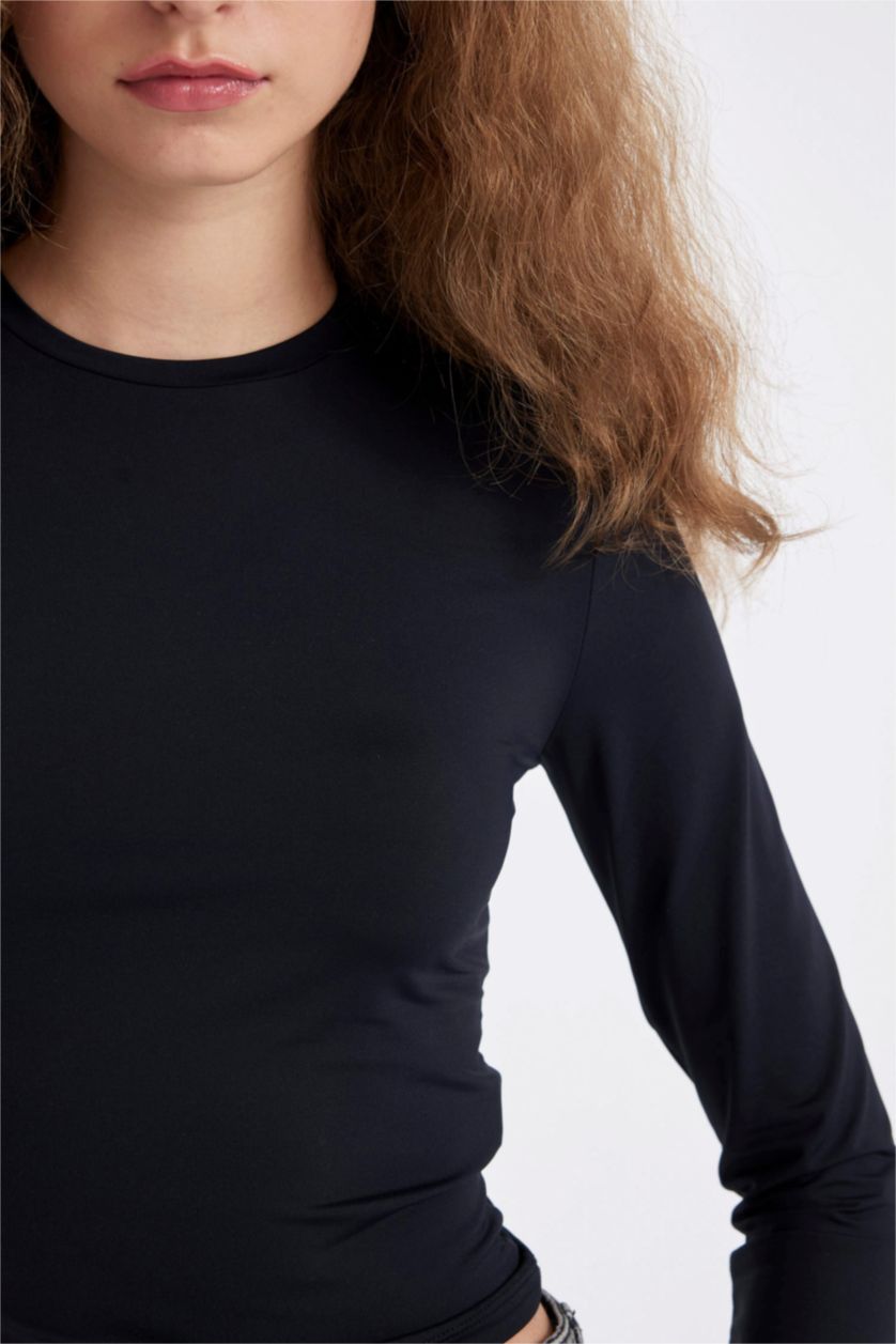 حريمي أسود Slim Fit Long Sleeve T-Shirt