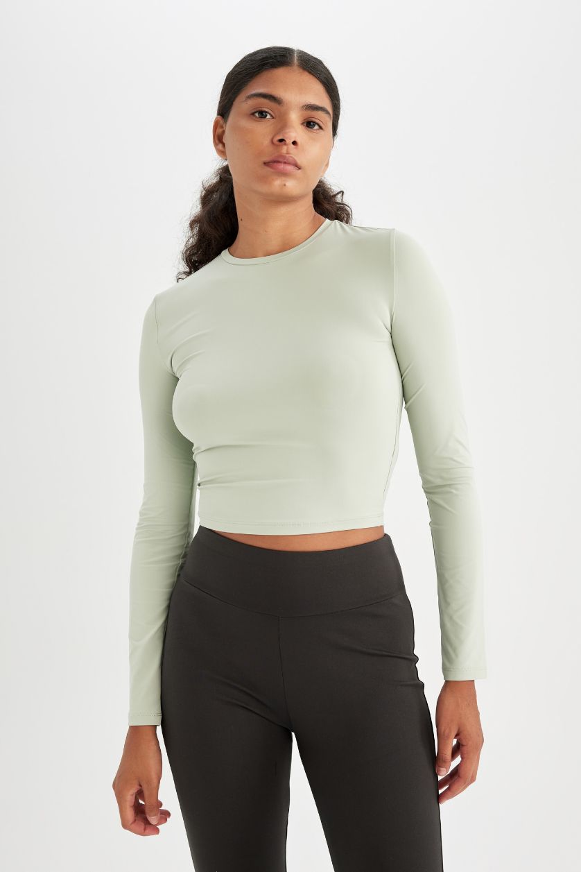 نساء نعناع تيشيرت ردن طويل مضلع مخصر بياخة مستديرة