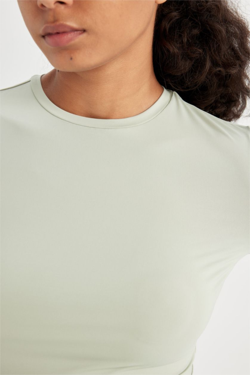 نساء نعناع تيشيرت ردن طويل مضلع مخصر بياخة مستديرة