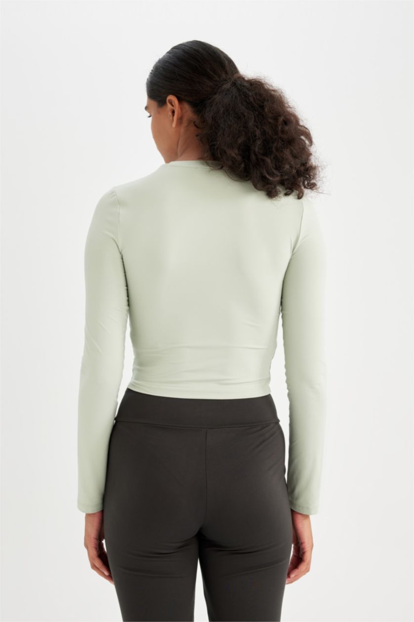 نساء نعناع تيشيرت ردن طويل مضلع مخصر بياخة مستديرة