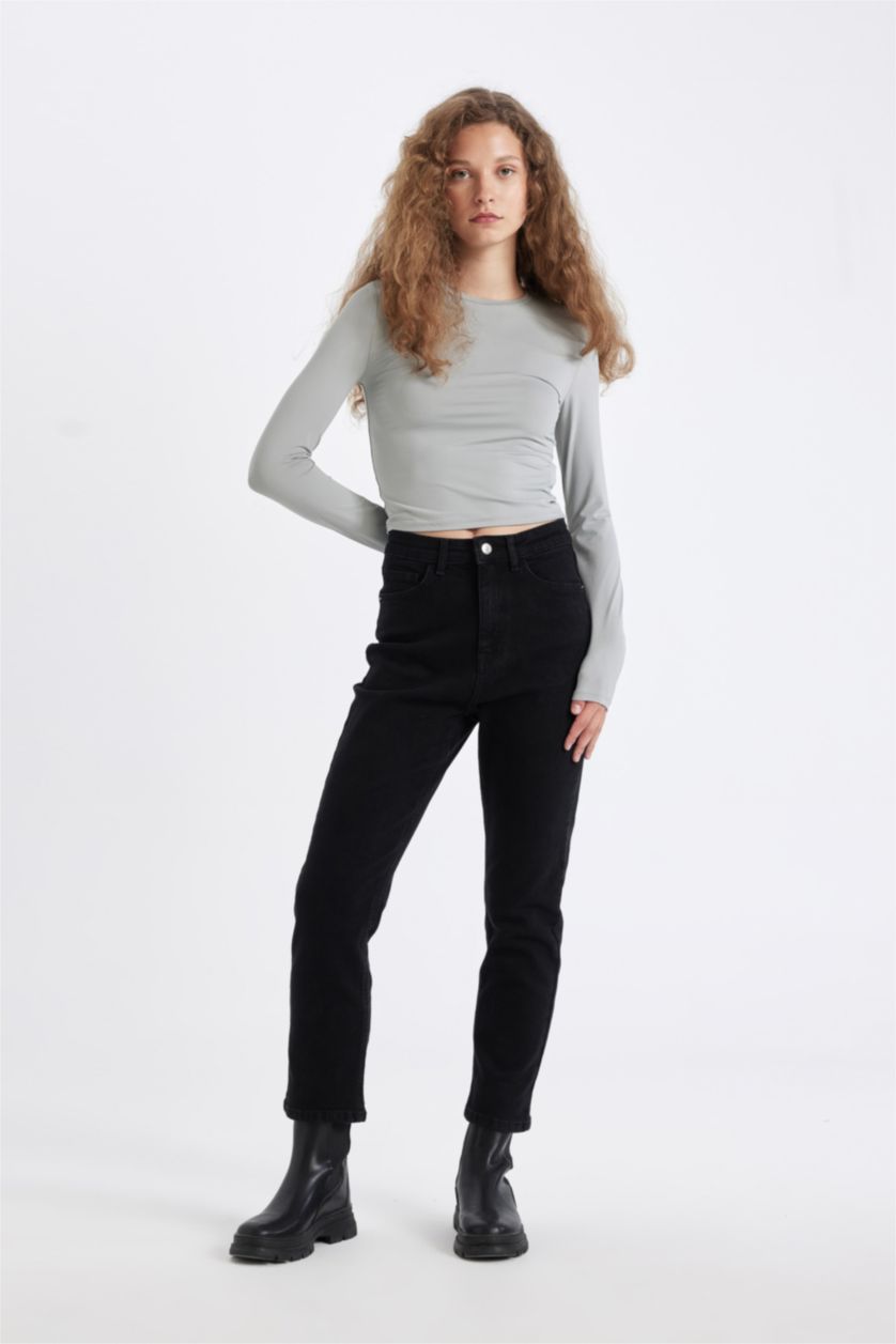 Kadın Açık Gri Fıtted Uzun Kollu Tişört