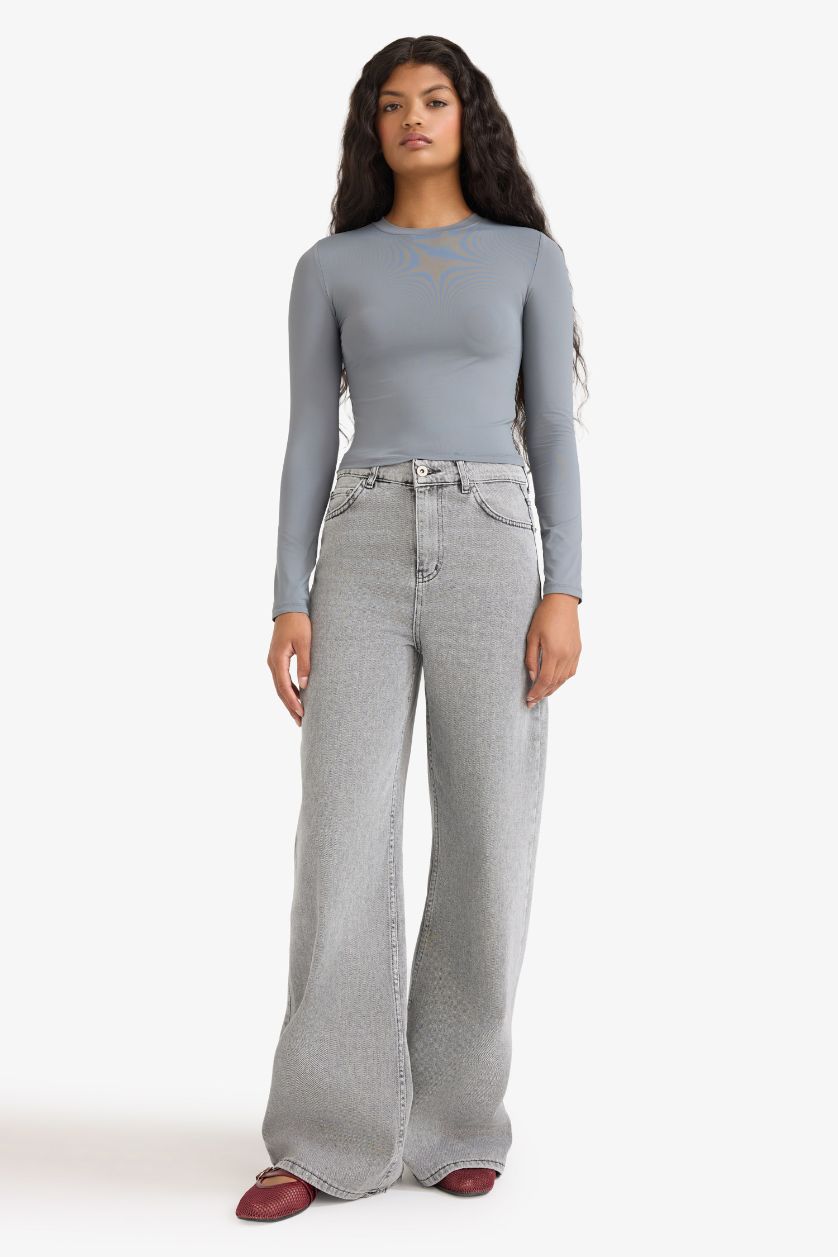 WOMAN Grey Fitted Crew Neck Long Sleeve T-Shirt