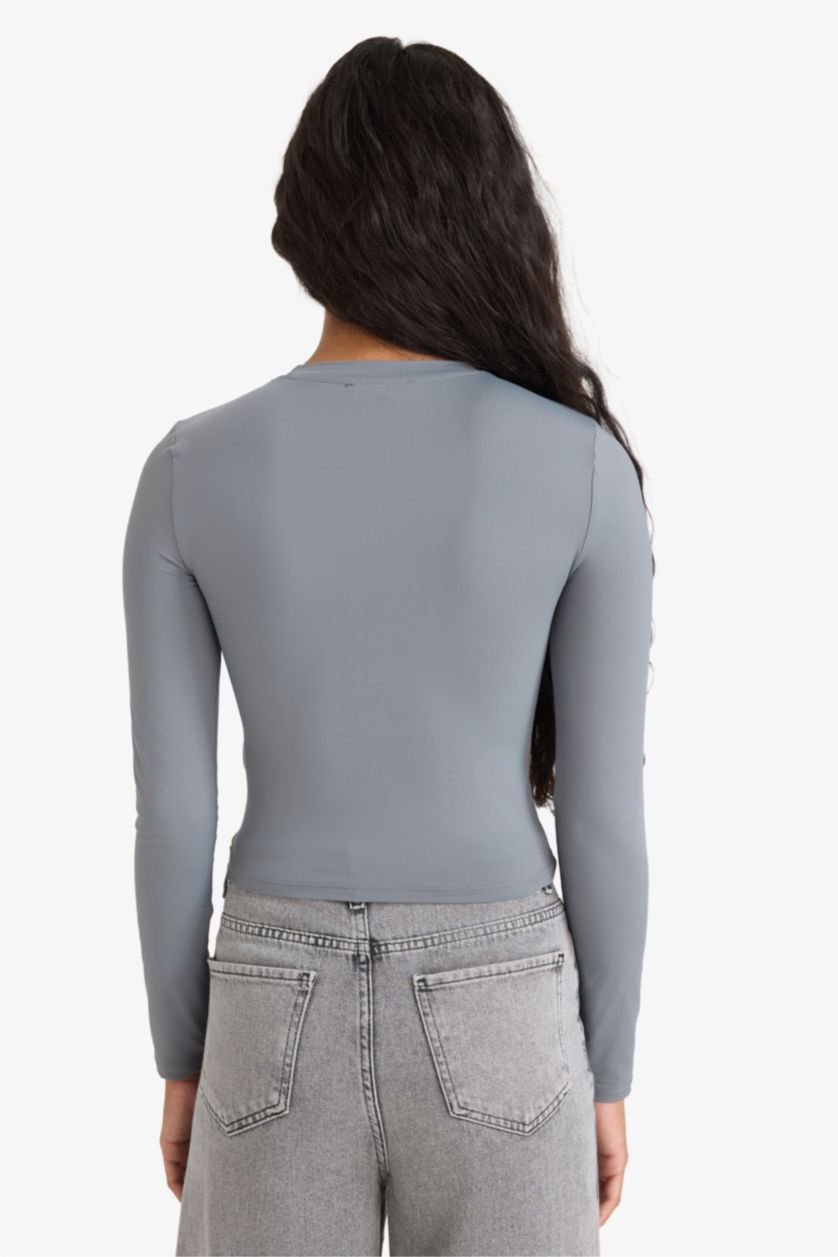 WOMAN Grey Fitted Crew Neck Long Sleeve T-Shirt